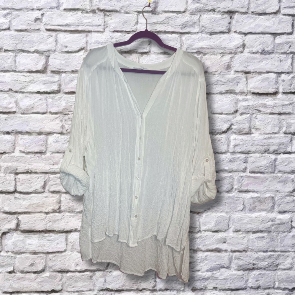 Jane and Delancey White Long Sleeve Button Down Oversized Linen Blend Blouse